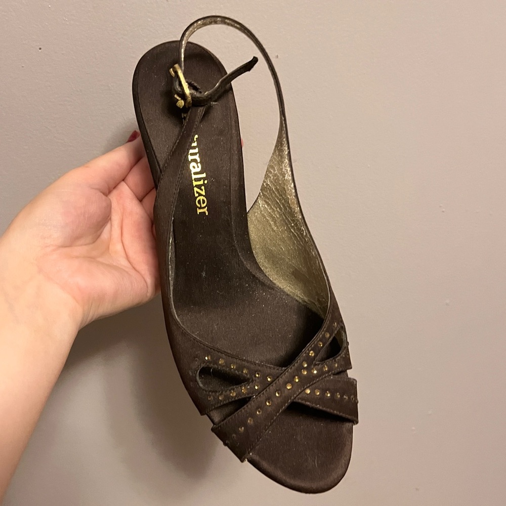 Brown Kitten Heels with Adjustable Slingback - Picture 2 of 5